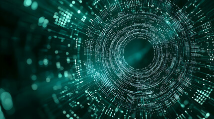 Abstract Digital Tunnel with Glowing Green Lights and Futuristic Design