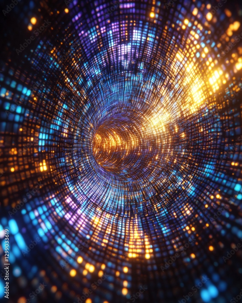 Poster a cinematic arrangement of curling neon lines, converging in an abstract data pattern