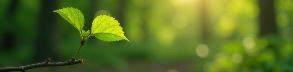 Obraz premium Tender young beech leaf emerges from a slender spring twig , texture, green