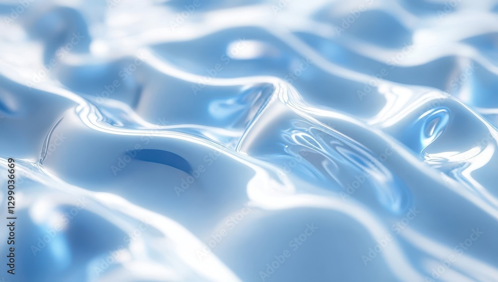 Poster shimmering blue waves of liquid surface reflecting soft light in a gentle flow with abstract texture
