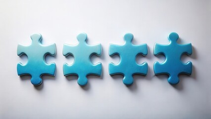 Obraz premium Four Interlocking Gradient Blue Jigsaw Puzzle Pieces Arranged in a Row on a Light Surface