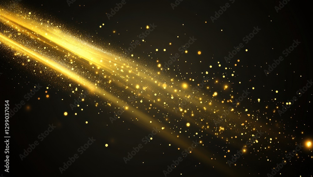 Aufkleber shimmering golden light rays with sparkling particles on dark background for elegant design and luxu