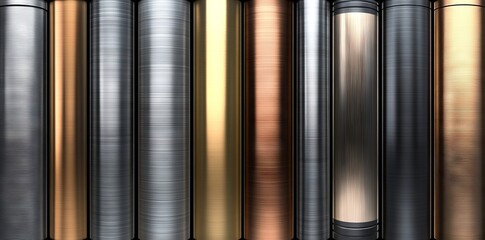 A spectrum of bright metallic colors, like rose gold, silver, copper, bronze, gold, and chrome, arranged in a fluid gradient on an elegant, modern background