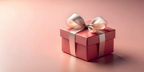 Obraz premium A beautifully presented gift box, tied with a delicate ribbon, sits on a soft, pale background, ready to be opened and cherished