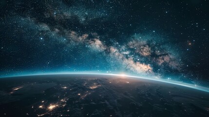 Fototapeta premium Earth surrounded by the Milky Way galaxy with