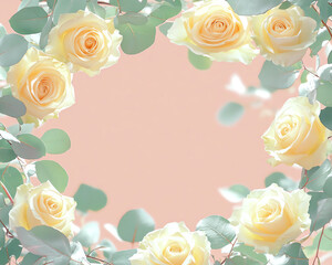Elegant yellow roses frame a soft backdrop.