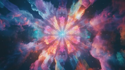 Colorful Explosion of Powder with Cloud-like Smoke and Starry Sky