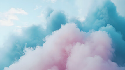 Fototapeta premium Colorful smoke clouds, pink and blue colors, white background 