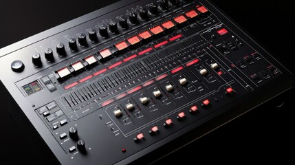 Studio Synthesizer Panel, Dark Background, Red Controls