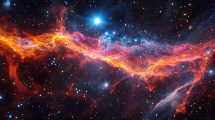 Fototapeta premium Glowing cosmic structure resembling ancient quipu, symbolizing the universe's intricate connections.