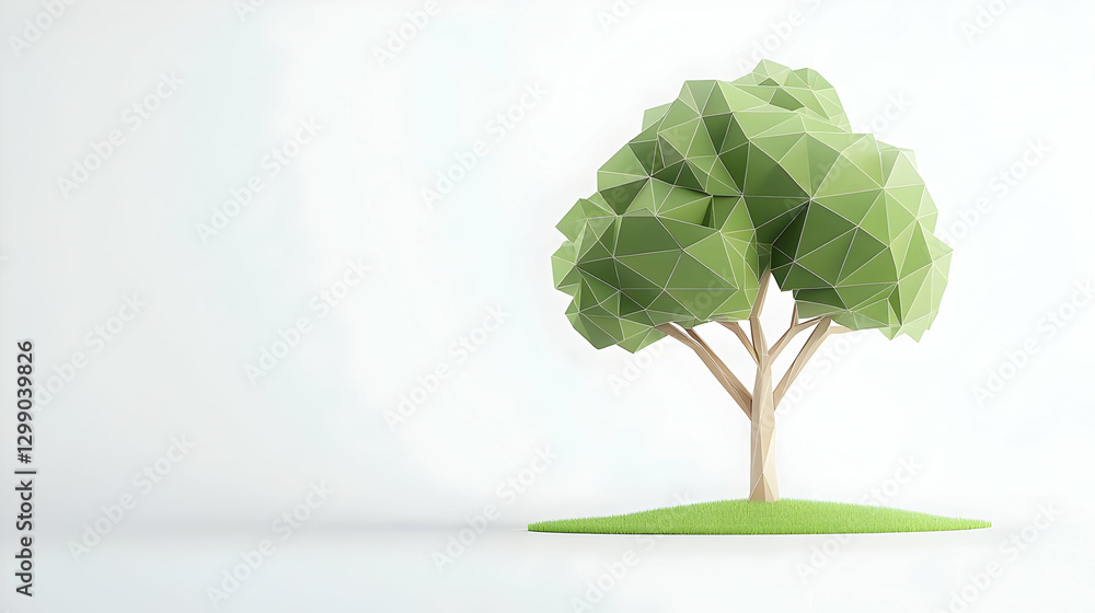 Poster digital polygonal green tree isolated on white background in 3d render