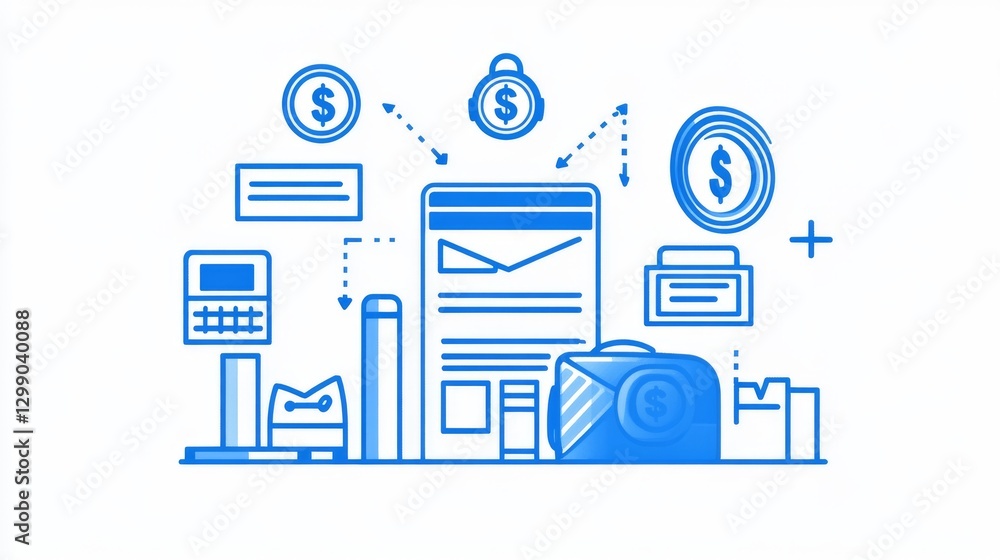 Aufkleber blue icon shows banking functions like transactions and automated banking. it's a thin line illustra
