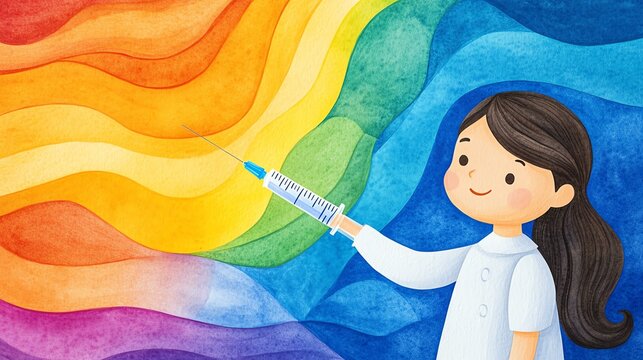 Colorful artwork depicting vaccination theme.