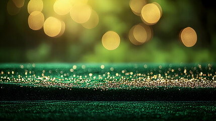 Glittering Green Surface With Gold Bokeh Lights Creates a Festive Atmosphere