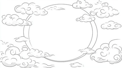 Hand-Drawn Cloudy Sky with Circular Frame