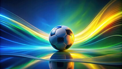 Obraz premium Dynamic Soccer Ball on Vibrant Abstract Background with Swirling Light Trails