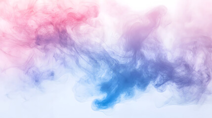 Obraz premium Colorful smoke clouds, pink and blue colors, white background 