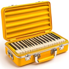 Bright Yellow Keyboard with Open Case for Musical Performance, Education, or Entertainment Use