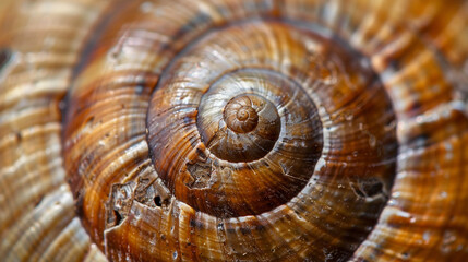 A beautifully lit macro photograph of a snail's shell.