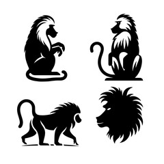 Baboon Silhouette Vector Set – Tribal Minimalist Wildlife Design for Logos, Tattoos, and Branding