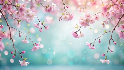 Fototapeta premium Delicate Pink Blossoms on Branches Against a Soft, Dreamy Background, a Symbol of Springtime Renewal and Tranquil Beauty