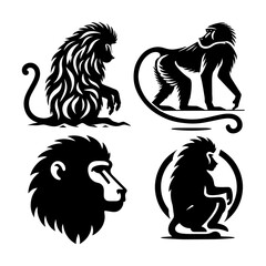 Baboon Silhouette Vector Set – Tribal Minimalist Wildlife Design for Logos, Tattoos, and Branding