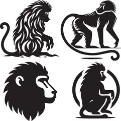 Baboon Silhouette Vector Set – Tribal Minimalist Wildlife Design for Logos, Tattoos, and Branding