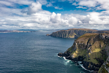 Aerial view of the cliffs of Horn Head at the wild atlantic way in Donegal - Ireland.