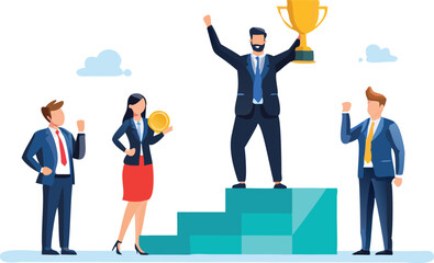 Modern Flat Style Business Success and Achievement Illustration on Transparent Background
