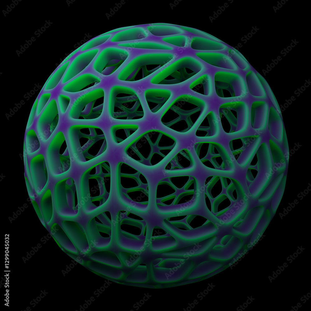 Aufkleber green and purple lattice sphere with an organic, web-like structure. its intricate cellular pattern 