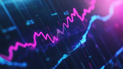 Abstract glowing financial graphs with dynamic blue and purple neon lines