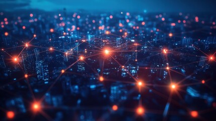 Fototapeta premium abstract innovative cyber security network, using interconnected nodes to represent business partnerships on the Smart digital Innovation city with connection network reciprocity over the smart city