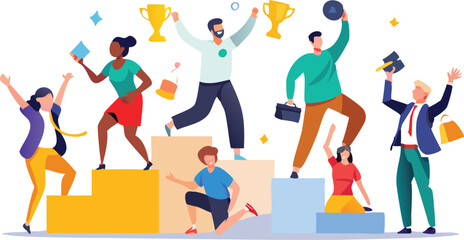 Modern Flat Style Business Success and Achievement Illustration on Transparent Background
