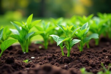 Careful placement of pepper plants in a raised garden bed , planting, garden, summer