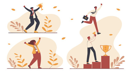 Modern Flat Style Business Success and Achievement Illustration on Transparent Background
