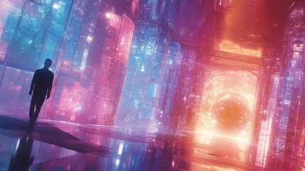 Modern digital disruption design with futuristic tech elements and ample space for overlaying innovation-driven business concepts