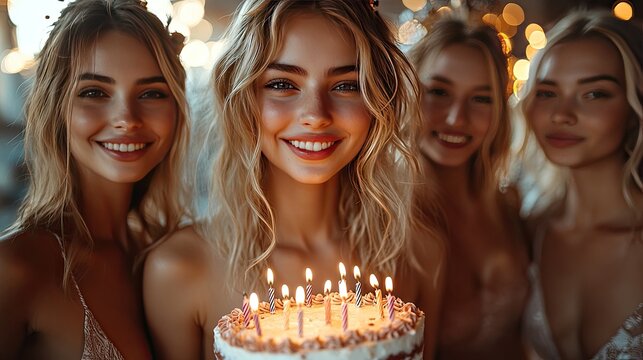 A group of five women celebrate together at a birthday party, raising glasses of colorful drinks in a toast.