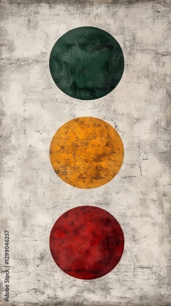Poster circles of varying sizes in green, red, and orange, linked by delicate lines on a beige base, creati