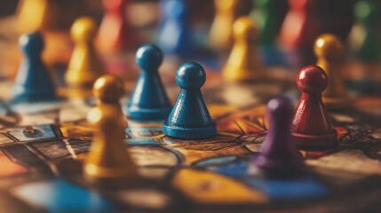 A close-up perspective of an intricate board game setup.