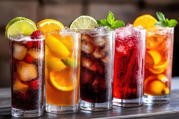 Eye-catching presentation of mixed drinks in elegant glasses.