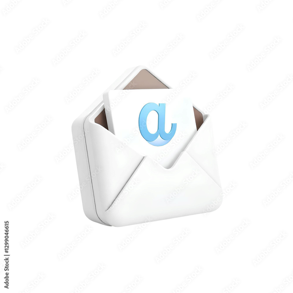 Poster 3d white open envelope with a blue at symbol representing email communication high quality png isola