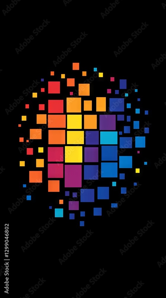 Poster a precisely laid-out digital grid transitions from warm to cool colors, resulting in a dynamic and o