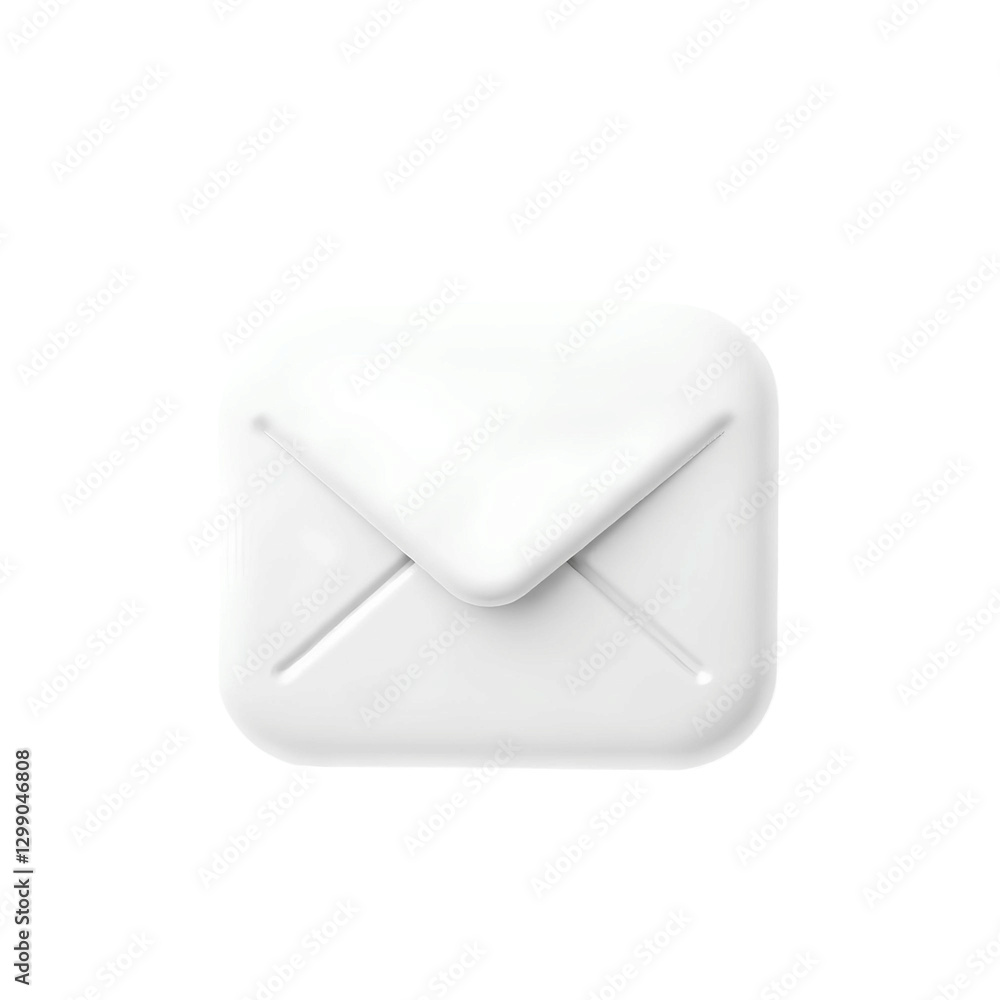 Poster 3d glossy white mail envelope with a soft shadow effect high quality png isolated on transparent bac