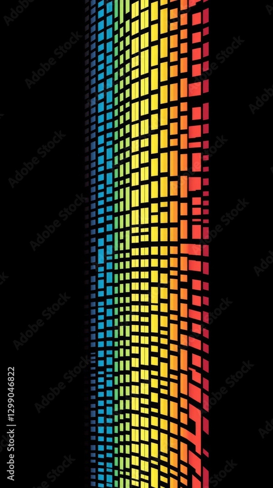 Poster a structured arrangement of square tiles transitions fluidly from red to blue, producing a vibrant d