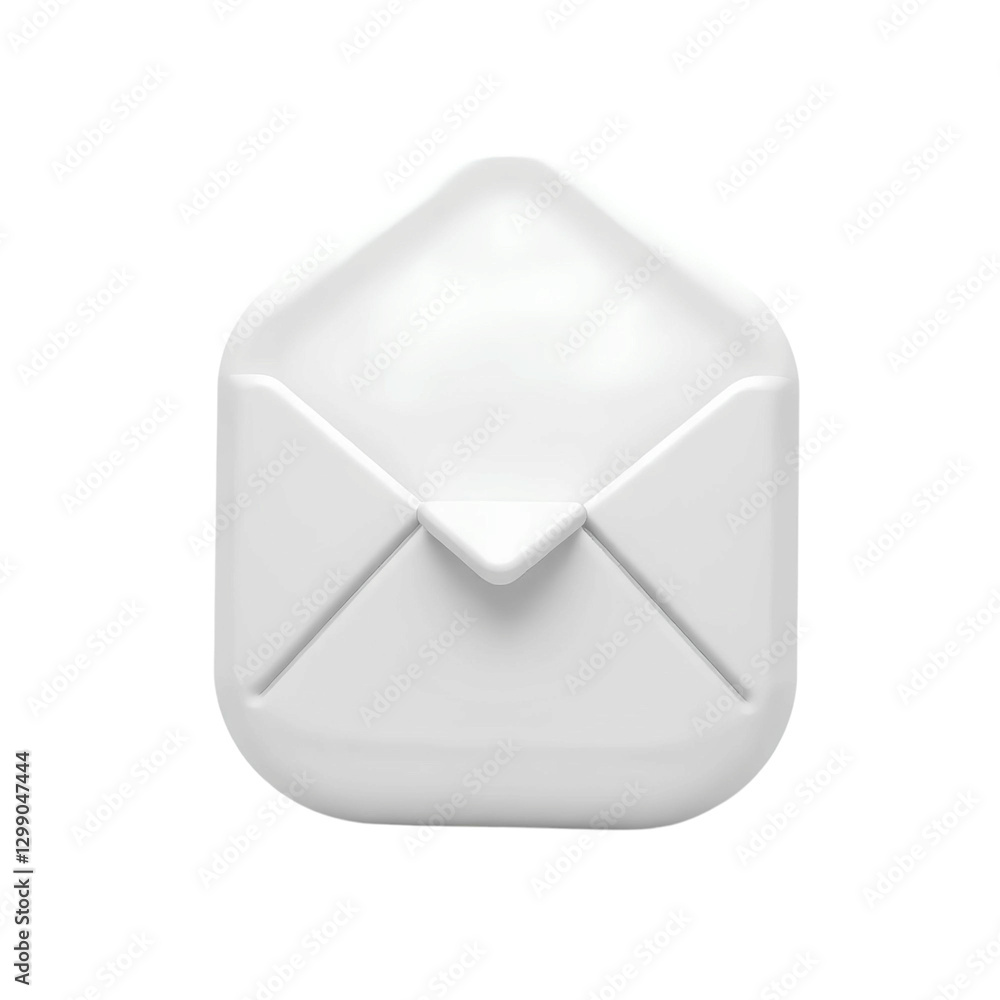 Poster 3d soft rounded envelope icon with a glossy white surface representing secure messaging and communic