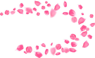 Floating in wind of realistic rose petals isolated elements for romantic design or wedding decoration