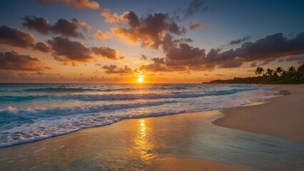 Tropical beach sunset ocean tide landscape