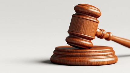 Justice Served: A close-up shot of a wooden gavel resting on a matching sound block, the smooth texture and warm tones. Emphasizing the principles of justice and order.