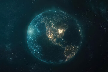Fototapeta premium Night earth global virtual internet world connection of metaverse technology network digital communication and worldwide networking on connect 3d background 