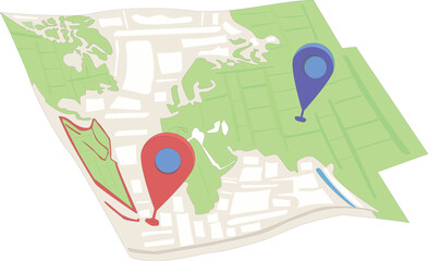 Obraz premium A vibrant, flat-design illustration of a map with a location pin.eps